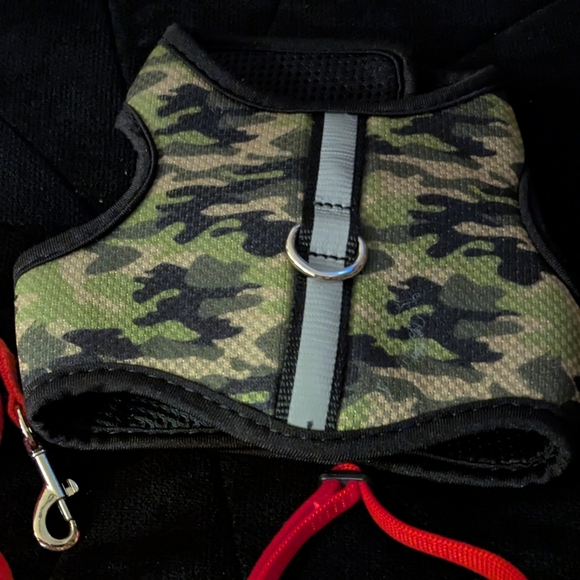 Harness and leash lot, 2 red adjustable quick harnesses, leash, Velcro vest Sz S - Picture 7 of 12